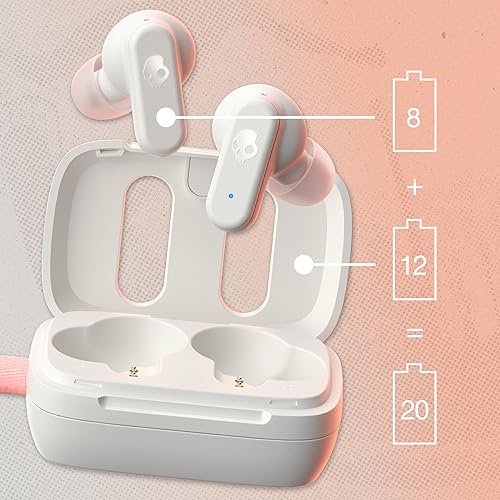 Skullcandy Dime 3 In-Ear Wireless Earbuds, 20 Hr Battery, Microphone, Works with iPhone Android and Bluetooth Devices - Bone/Orange Glow Bone/Orange Glow Dime 3