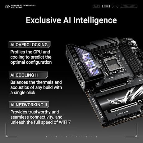 ASUS ROG Crosshair X870E Hero AMD X870E AM5 ATX Motherboard, Advanced AI PC Ready, 18+2+2 Power Stages, DDR5, PCIe® 5.0, 5X M.2, Wi-Fi 7, USB4®, AI Overclocking, Core Flex, PCIe Slot Q-Release Slim