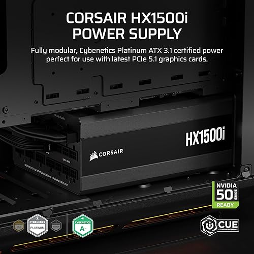 CORSAIR HX1500i (2025) Fully Modular Ultra-Low Noise ATX Power Supply with 12V-2x6 Cable – ATX 3.1 & PCIe 5.1 Compliant, Cybenetics Platinum Efficiency, Fluid Dynamic Bearing Fan – Black 1500 Watts