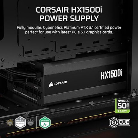 CORSAIR HX1500i (2025) Fully Modular Ultra-Low Noise ATX Power Supply with 12V-2x6 Cable – ATX 3.1 & PCIe 5.1 Compliant, Cybenetics Platinum Efficiency, Fluid Dynamic Bearing Fan – Black 1500 Watts