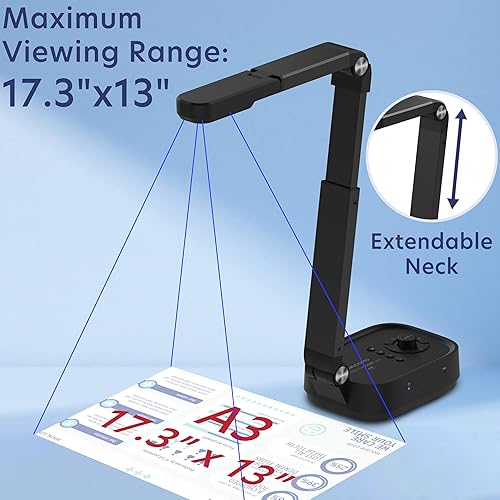 QOMO QPC100S 4K USB 13MP Portable Document Camera, with Mic, LED Light,Auto Focus, HDMI/USB Plug and Play, Compatible with Mac OS, Windows, Chromebook Compatible for Live Demo and Document Scanning