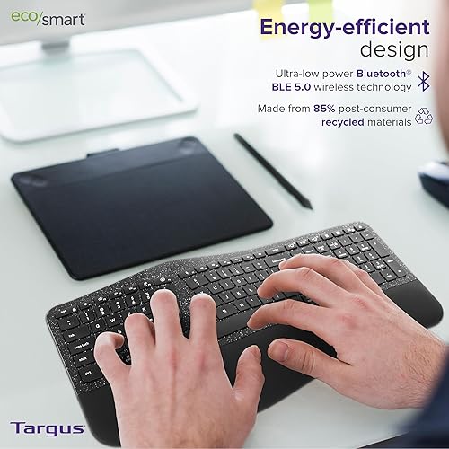 Targus Full-Size Ergonomic Sustainable EcoSmart Bluetooth Keyboard - Compatible with Chrome OS, Windows, macOS, iOS, and Android (AKB871US) Battery