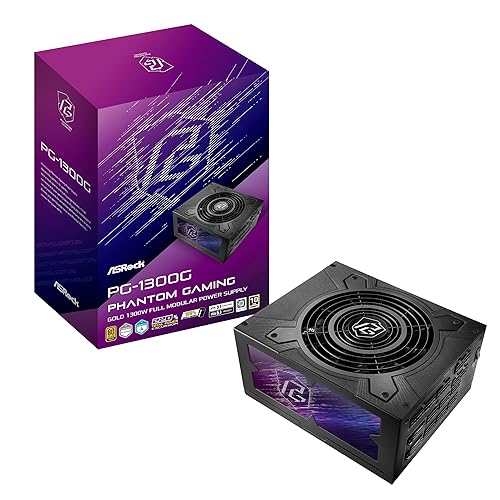 ASRock Phantom Gaming PG-1300G ATX 3.1 1300W Power Supply PCle5.1 10 Years Warranty Fully Modular Japanese Capacitor 80 Plus Gold Cybenetics Platinum 12V-2x6 Cables Gold Phantom Gaming 1300W