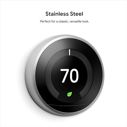 Google Nest Learning Thermostat - Programmable Smart Thermostat for Home - 3rd Generation Nest Thermostat - Compatible with Alexa - Stainless Steel Stainless Steel Stainless Steel