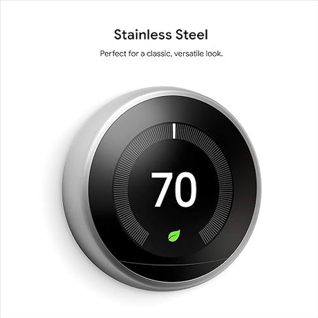 Google Nest Learning Thermostat - Programmable Smart Thermostat for Home - 3rd Generation Nest Thermostat - Compatible with Alexa - Stainless Steel Stainless Steel Stainless Steel
