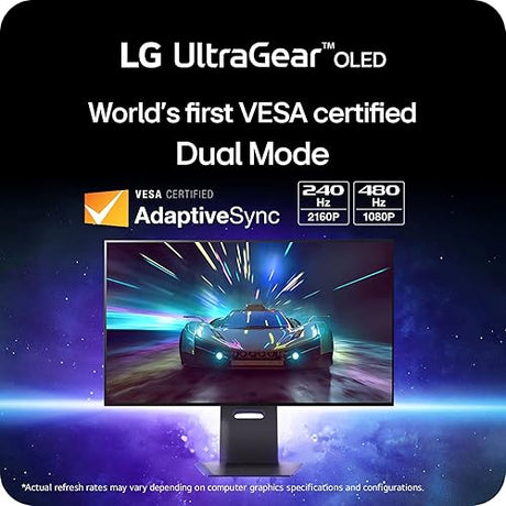LG 32GS95UE-B 32'' Ultragear™ OLED Gaming Monitor with UHD Display | Dual Mode 240Hz, 480Hz | 0.03ms | Pixel Sound | Tilt/Height/Swivel Stand | Black