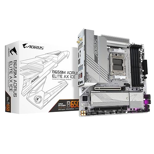 GIGABYTE B650M AORUS Elite AX ICE AM5 LGA 1718 AMD B650 M-ATX Motherboard with 5-Year Warranty, DDR5, 2* M.2, PCIe 5.0, USB 3.2 Gen2X2 Type-C, 2.5GbE LAN, Q-Flash Plus, EZ-Latch