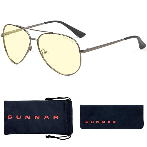 Gunnar Optiks Gaming Glasses | Blue Light Blocking Glasses | Maverick/Gunmetal by Gunnar | 65% Blue Light Protection, 100% UV Light, Anti-Reflective To Protect & Reduce Eye Strain & Dryness Amber