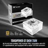 Thermaltake Toughpower GT 750W Snow ATX 3.1 Power Supply; 80 Plus Gold Efficiency; Smart Zero Fan; Native 600W PCIe 5.1 Connector; PS-TPT-0750FNFAGU-W; 5 Year Warranty 750W Gold (ATX 3.1)