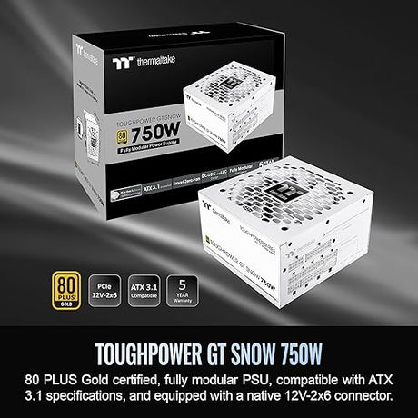 Thermaltake Toughpower GT 750W Snow ATX 3.1 Power Supply; 80 Plus Gold Efficiency; Smart Zero Fan; Native 600W PCIe 5.1 Connector; PS-TPT-0750FNFAGU-W; 5 Year Warranty 750W Gold (ATX 3.1)