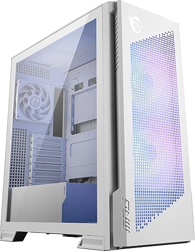 MSI MPG Velox 300R Airflow PZ White - Mid-Tower Gaming PC Case - Tempered Glass Side Panel - 3 x 120mm ARGB Fans - Liquid Cooling Support up to 360mm Radiator - Mesh Panel for Optimized Airflow