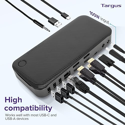 Targus USB C Hybrid/Universal Docking Station with Quad 4K, Docking Station Single 8K/Quad 4K UHD Display, USB C Laptop Docking Station 2 DisplayPort or 2 HDMI Ports/100W Power Delivery (DOCK710USZ)