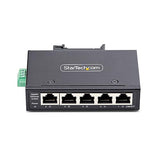 StarTech.com 5-Port Unmanaged Industrial Network Switch, 100/1000 Ethernet, DIN Rail/Wall-Mount, IP30, -40-167F, 9~60VDC, TAA