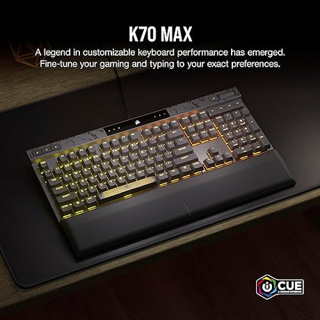 CORSAIR K70 MAX RGB Magnetic-Mechanical Wired Gaming Keyboard - Adjustable Actuation MGX Switches - Rapid Fire Mode - PBT Double-Shot Keycaps - iCUE Compatible - QWERTY NA Layout - Black K70 RGB MAX MGX Magnetic (Adjustable) Black