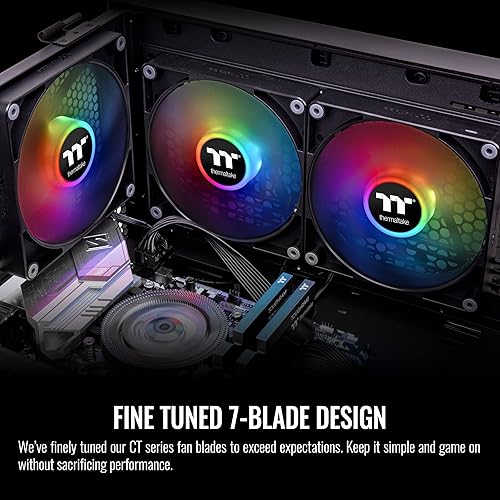 Thermaltake CT140 ARGB Sync PC Cooling Fan (2-Fan Pack), 5V Motherboard Sync, 16.8 Million Colors 9 Addressable LEDs, 140 mm Hydraulic Bearing Case/Radiator Fan, CL-F150-PL14SW-A Black ARGB 140mm Black