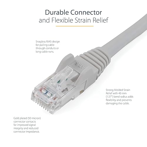 StarTech.com 15 ft. CAT6 Ethernet Cable - 10 Pack - ETL Verified - Gray CAT6 Patch Cord - Snagless RJ45 Connectors - 24 AWG Copper Wire - UTP Ethernet Cable (N6PATCH15GR10PK) 15 ft / 4.5 m