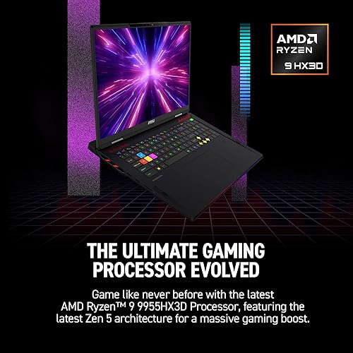 MSI Raider A18 HX 18” 120Hz UHD+ Gaming Laptop: AMD Ryzen 9-9955HX3D, NVIDIA Geforce RTX 5080, 32GB DDR5, 2TB NVMe SSD, Type C, Wi-Fi 7, Win 11 Pro: Black A9WIG-082US Ryzen 9 9955HX3D 64 GB 2 TB RTX 5080 18 UHD+ 120Hz