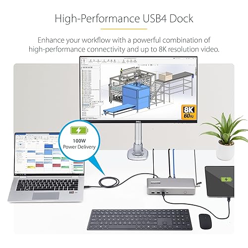 StarTech.com USB4 Docking Station, USB-C 40Gbps, Dual Video HDMI, Up to 2X 4K 60Hz, Multi-Monitor Dock, 6X USB, 2.5GbE, 100W PD