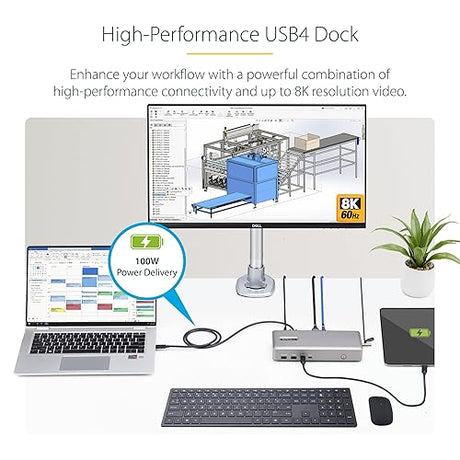 StarTech.com USB4 Docking Station, USB-C 40Gbps, Dual Video HDMI, Up to 2X 4K 60Hz, Multi-Monitor Dock, 6X USB, 2.5GbE, 100W PD