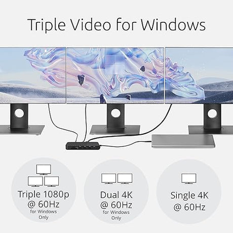 Kensington UH1510P USB C Hub 11-in-1 Triple Display with 2 HDMI 1 DP++, 85W Power Charging, Ethernet, SD/MicroSD Card Slots, 3xUSB-A, 2xUSB-C, USB C Dongle for Dell/HP/Lenovo/ThinkPad (K34040WW)