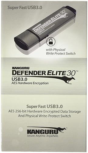 Kanguru Defender Elite30, Hardware Encrypted, Secure, SuperSpeed USB 3.0 Flash Drive, 128G