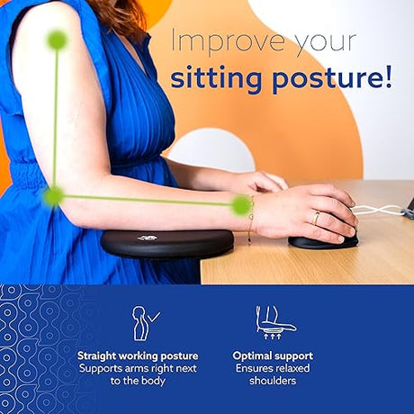 R-Go Arm Rest Split for Desk, Ergonomic Desk Extender Tray in 2 Parts, Elbow & Wrist Support, Soft Sponge Built-in, Easy Typing Pain Relief, Punch-Free Clamp on, Black (2pcs)