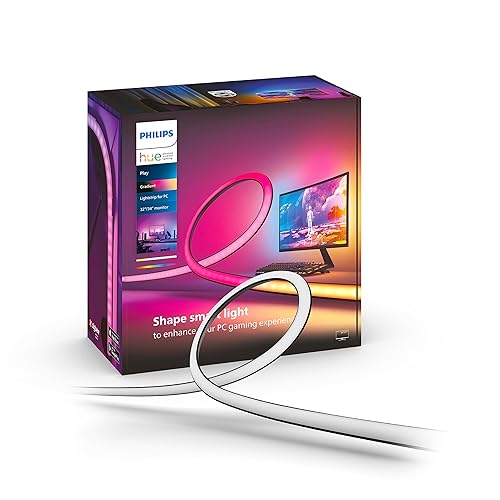 Philips Hue Play Gradient Lightstrip for PC Monitors - White & Color Light (Hue Bridge Required), Compatible with Alexa & Google Assistant – A Certified for Humans Device, 32/34-Inch Base 32/34-Inch