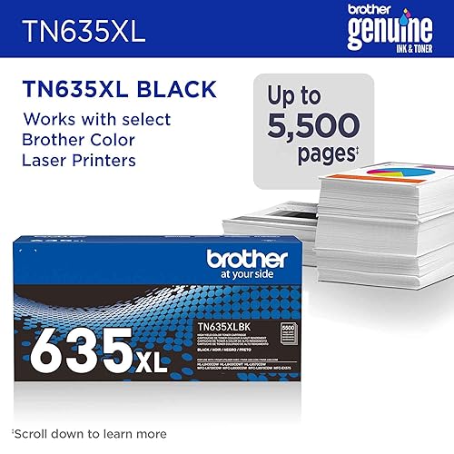 Brother Genuine TN635XLBK High Yield Black Toner Cartridge, 1 Pack