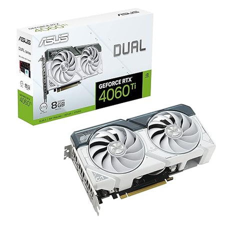 ASUS Dual GeForce RTX™ 4060 Ti White Edition 8GB GDDR6 (PCIe 4.0, 8GB GDDR6, DLSS 3, HDMI 2.1, DisplayPort 1.4a, Axial-tech Fan Design, 0dB Technology, and More) Dual|White RTX4060TI|8G|White