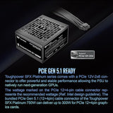 Thermaltake Toughpower SFX 750W 80Plus Platinum ATX 3.1 Standard Power Supply; 300W 12V-2x6 Connector Included; Full Modular; 90mm FDB Fan; PS-STP-0750FNFAPU-1; 7 Year Warranty 750W Platinum