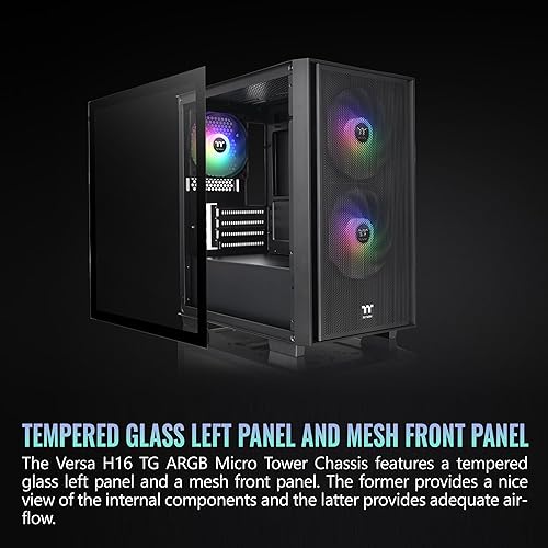 Thermaltake Versa H16 TG ARGB Black Micro ATX Tower Case; Tempered Glass Side Panel; 3 Pre-Installed ARGB Fans; CA-1Y8-00S1WN-02; 3 Year Warranty