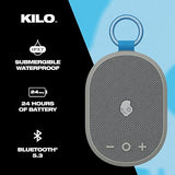 Skullcandy Kilo Wireless Bluetooth Speaker - IPX7 Waterproof Mini Bluetooth Speaker with 24 Hour Battery, Downward Firing Passive Radiator, and True Wireless Pairing - Perfect for Outdoor Grey