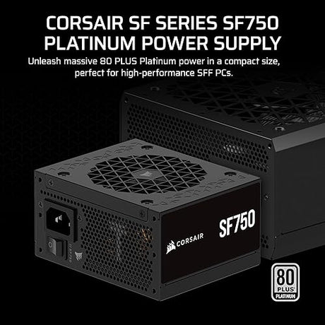 CORSAIR SF750 (2024) Fully Modular Low Noise 80 Plus Platinum ATX Power Supply – ATX 3.1 Compliant – PCIe 5.1 Ready – SFX-to-ATX Bracket Included – Black SF (ATX 3.1 & PCIe 5.1) 750 Watts