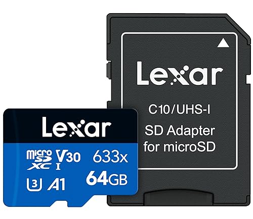 Lexar High-Performance 633x 64GB microSDXC UHS-I Card w/ SD Adapter, C10, U3, V30, A1, Full-HD & 4K Video, Up To 100MB/s Read, for Smartphones, Tablets, and Action Cameras (LSDMI64GBBNL633A) 64GB Single