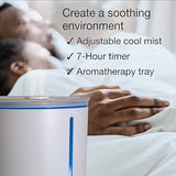 Lasko 3.5 L Cool Mist Ultrasonic Humidifier, Top Fill, 18 Hour Run Time on Low, 3 Mist Settings, Auto-Off Timer, Aromatherapy Tray, Filter Free, White, UH250