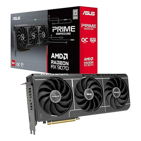 ASUS Prime Radeon™ RX 9070 OC Edition Graphics Card (PCIe 5.0, HDMI/DP 2.1, 2.5-Slot Design, axial-tech Fans, Dual Ball Fan Bearings, Dual BIOS, ASUS GPU Guard) PRIME RX9070|OC|16GB|EVO