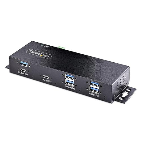 StarTech.com 7-Port Industrial USB 10Gbps Hub with Power Adapter, Metal, Mountable, 5X USB-A/2x USB-C Downstream Ports, TAA
