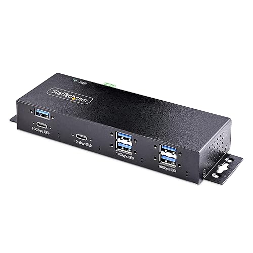 StarTech.com 7-Port Industrial USB 10Gbps Hub with Power Adapter, Metal, Mountable, 5X USB-A/2x USB-C Downstream Ports, TAA