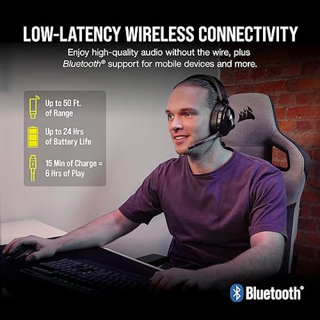 Corsair HS55 Wireless CORE Gaming Headset - Low-Latency 2.4Ghz, Up to 50ft Bluetooth Range, Lightweight Construction, Tempest 3D AudioTech Support on PS5, Omni-Directional Microphone - Black HS55 WIRELESS CORE Carbon