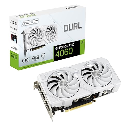 ASUS Dual GeForce RTX™ 4060 EVO White OC Edition 8GB GDDR6 (PCIe 4.0, 8GB GDDR6, DLSS 3, HDMI 2.1a, DisplayPort 1.4a, Axial-tech Fan Design, 0dB Technology, Dual BIOS, Auto-Extreme Tech) Dual Fans RTX4060|OC|White|EVO