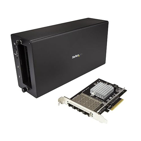 StarTech Thunderbolt 3 to 10GBe NIC 4 x Open SFP+ Ports External PCIe Enclosure with DisplayPort Monitor Port Thunderbolt 3 to Ethernet Model BNDTB410GSFP
