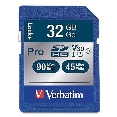 Verbatim 32GB Pro 600X SDHC Memory Card, UHS-I V30 U3 Class 10