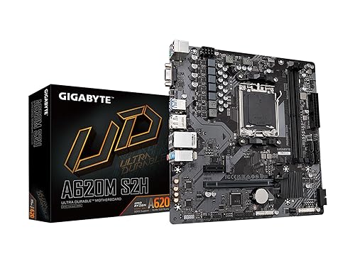 GIGABYTE A620M S2H (AM5/ LGA 1718/ AMD/ A620/ Micro ATX/ 5-Year Warranty/ DDR5/ Single M.2/ PCIe 4.0/ USB 3.2 Gen1/ Realtek 1GbE LAN/Q-Flash Plus/PCIe EZ-Latch/Motherboard)