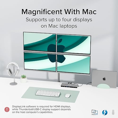 Plugable Thunderbolt 4 Dock for Quad Monitors 100W, Thunderbolt Docking Station Connects up to Four 4K Monitors for Windows and Mac Laptops, 2x HDMI, 4x Thunderbolt 4/USB C, Driver Required TBT-6950PD