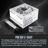 Thermaltake Toughpower GT 750W Snow ATX 3.1 Power Supply; 80 Plus Gold Efficiency; Smart Zero Fan; Native 600W PCIe 5.1 Connector; PS-TPT-0750FNFAGU-W; 5 Year Warranty 750W Gold (ATX 3.1)