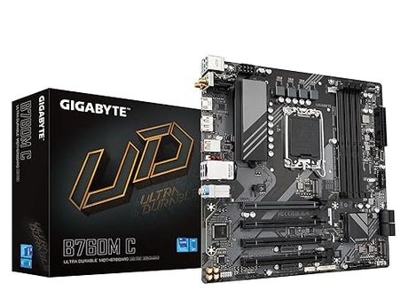 GIGABYTE B760M C (LGA 1700/ Intel/ B760/ Micro ATX/ DDR5/ M.2/ PCIe 4.0/ USB 3.2 Gen 2 Type-C/Realtek Wi-Fi 1GbE LAN/Q-Flash Plus/PCIe EZ-Latch/Motherboard)