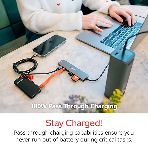 Verbatim USB-C Essentials Multiport Hub– 6 Ports: (3) USB-A 3.0/3.2 Gen 1, (1) USB-C 3.0/3.2 Gen 1, RJ45 Ethernet, 4K HDMI and Up to 100W Power Delivery