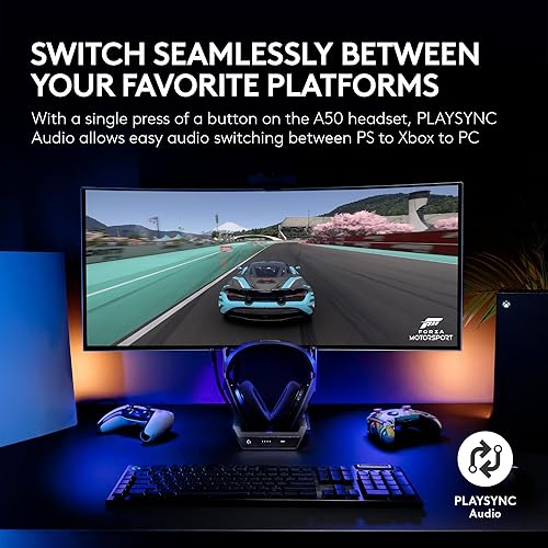 Logitech G Astro A50 Omni-Platform Wireless Gaming Headset + Base Station for PS5, Xbox, PC: PLAYSYNC Audio Switcher, <16 bit/48kHz (Console), <24 bit/48 kHz (PC), 24hr Battery, 2.4GHz & BT - White White PLAYSYNC Audio