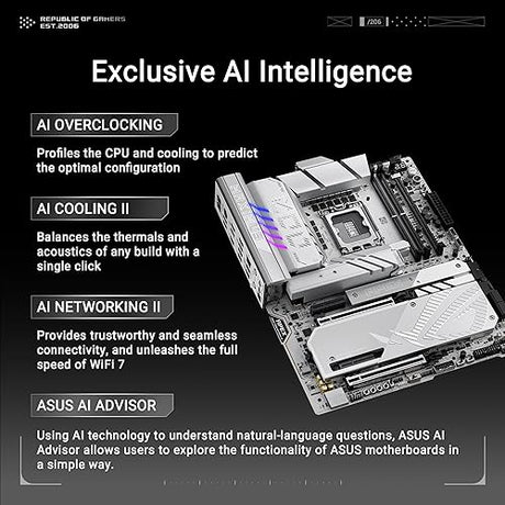 ASUS ROG MAXIMUS Z890 APEX Intel® Z890 LGA 1851 ATX motherboard, Advanced AI PC-ready, 22+2+1+2 stages, DDR5, WiFi 7, 5G LAN, 3x PCIe® 5.0 M.2, Thunderbolt™ 4, USB Type-C®, AI OC, Cooling & Networking