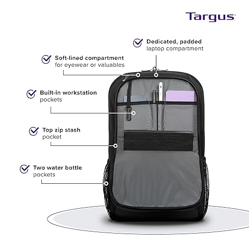 Targus 17 Inch Classic Laptop Backpack - Fits Most Laptops up to 17, Padded Travel Backpack for Business Commuters, College, and Travel (TBB944GL), Black, 17, Tbb944gl